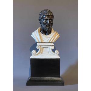 An Italian White Marble And Patinated Bronze Bust Of Aristotle. 