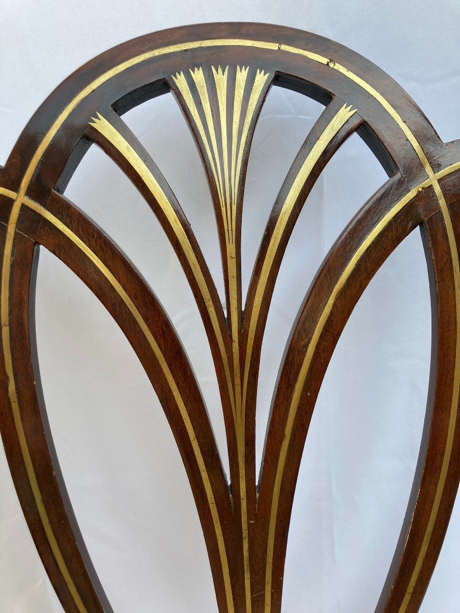 Series Four English Hepplewhite Chairs Mahogany Leather Early 20th Century-photo-7