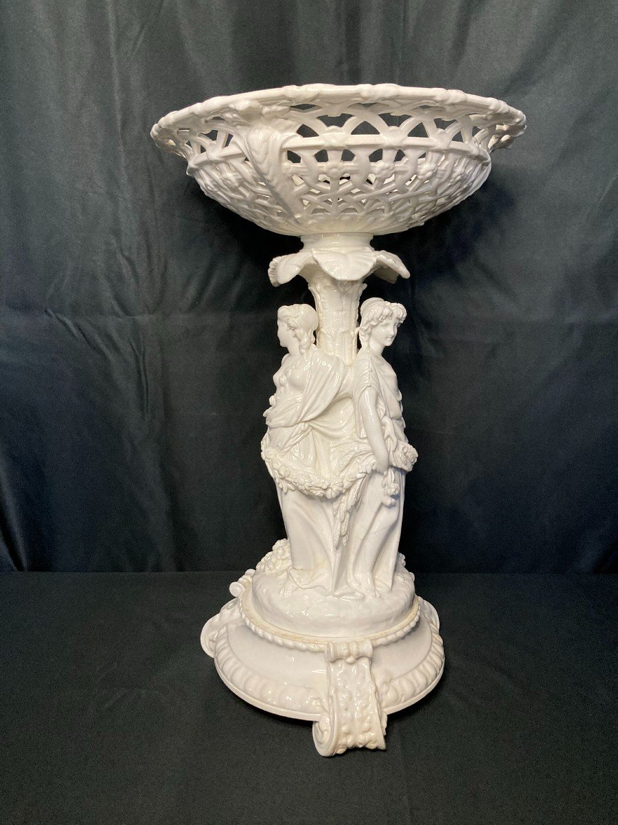 Minton, Large Porcelain Cup And Basket With Three Graces 19th Century-photo-2