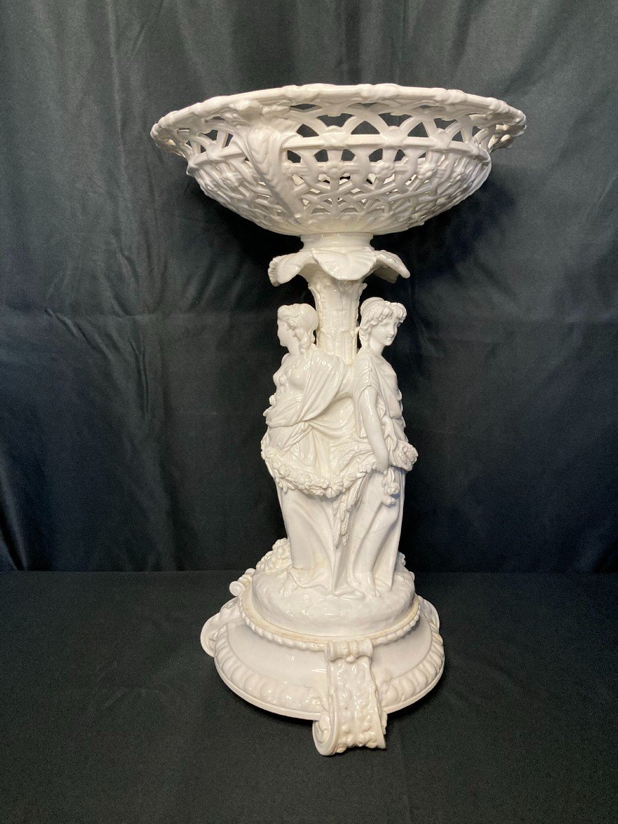 Minton, Grande Coupe Et Corbeille Porcelaine Aux Trois Grâces XIXème-photo-2