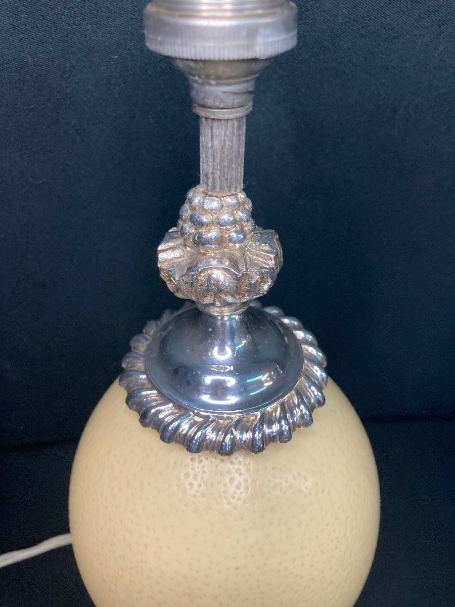 Silver Metal Lamp Base And Ostrich Egg Late 19th Century-photo-2