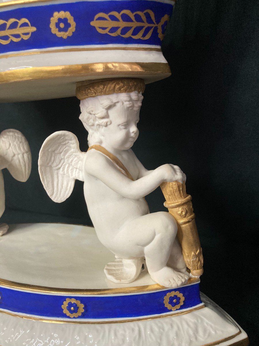Sevres, Corbeille En Porcelaine Décor Amours Style Empire XIXème-photo-2