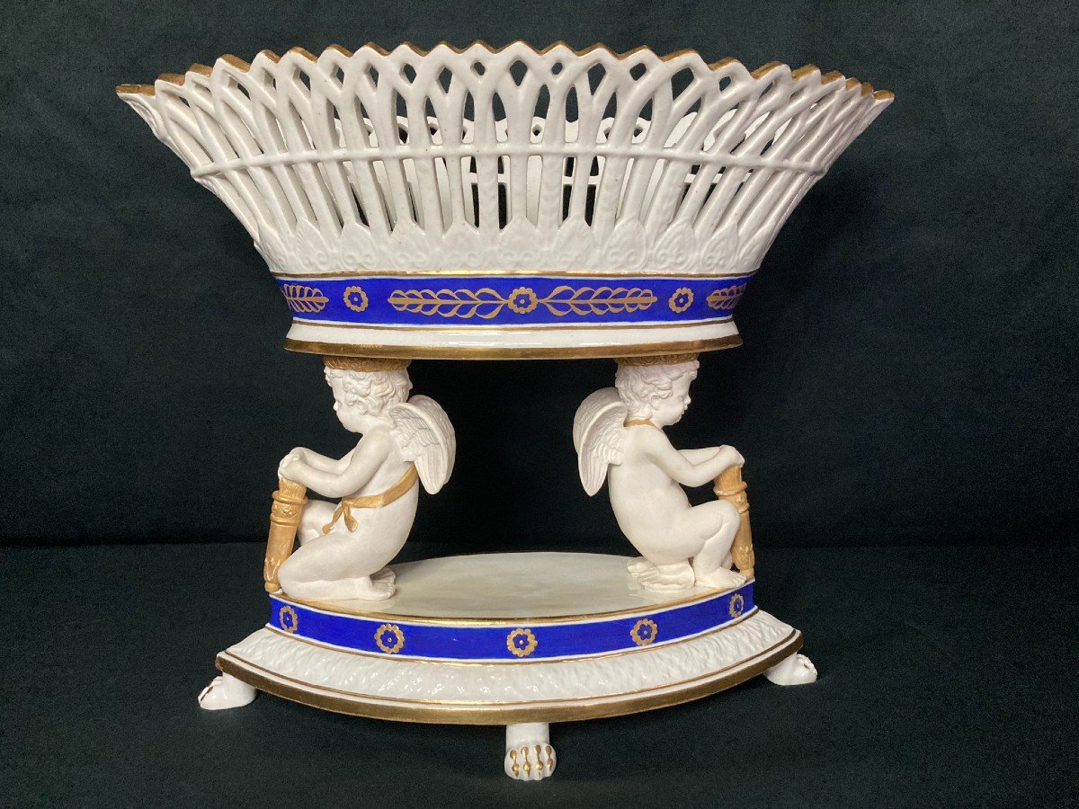 Sevres, Corbeille En Porcelaine Décor Amours Style Empire XIXème-photo-4