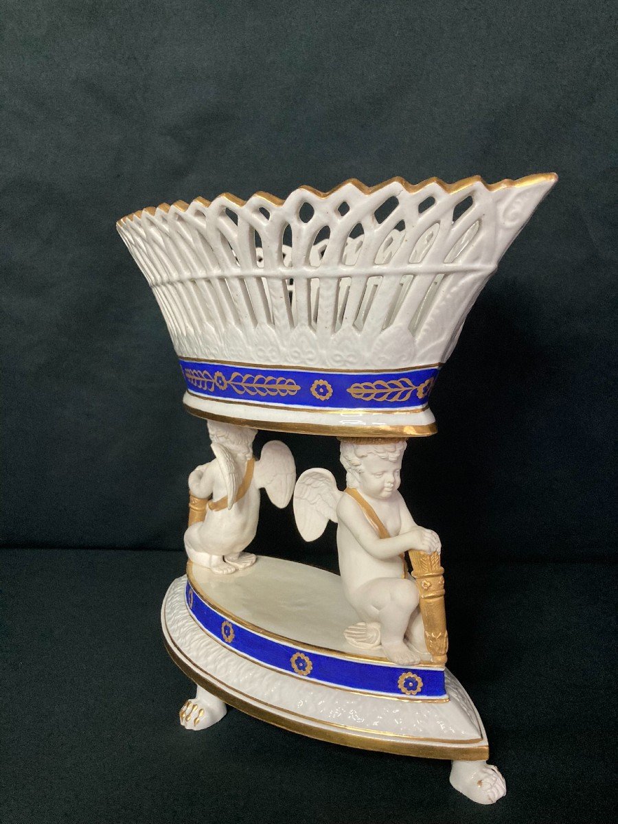 Sevres, Corbeille En Porcelaine Décor Amours Style Empire XIXème-photo-3