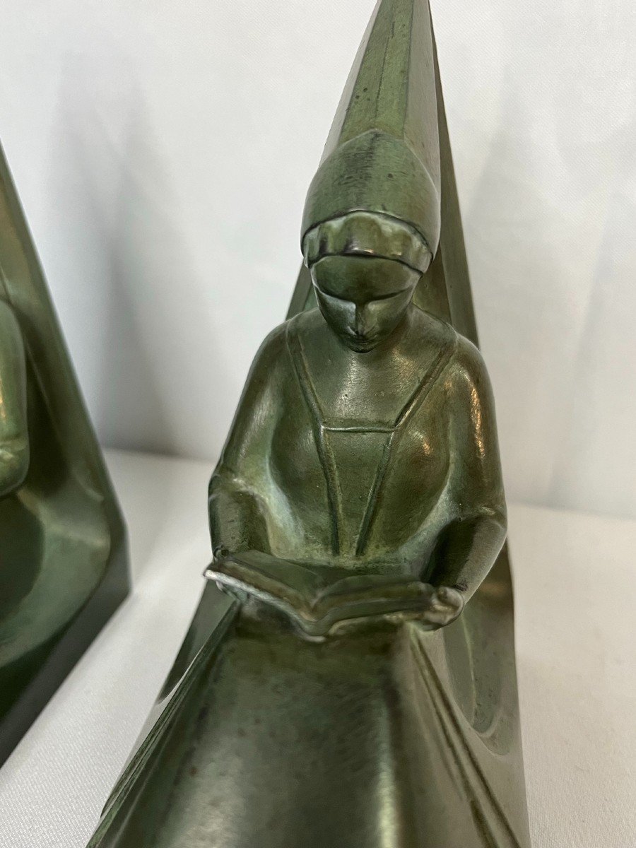 Le Verrier (max), Pair Of Middle Ages Women's Bookends Circa 1930-photo-3