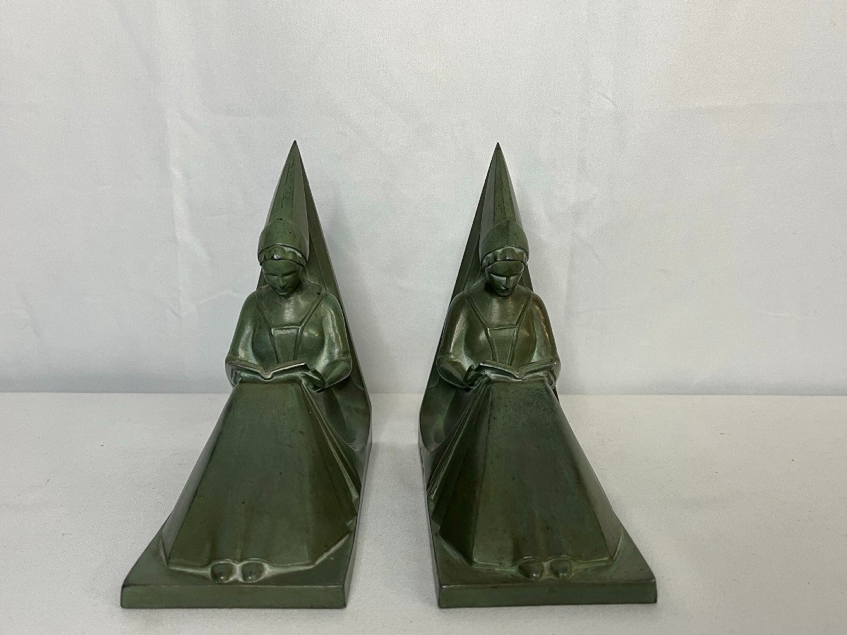 Le Verrier (max), Pair Of Middle Ages Women's Bookends Circa 1930-photo-1