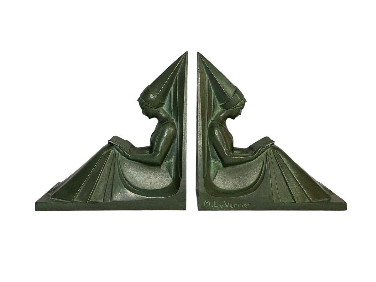 Le Verrier (max), Pair Of Middle Ages Women's Bookends Circa 1930
