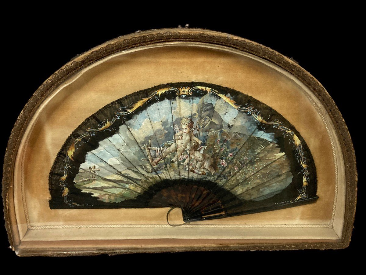 Objet De Collection éventail En Soie Peinte Caldonazzo Diorama Fin XIXème-photo-4