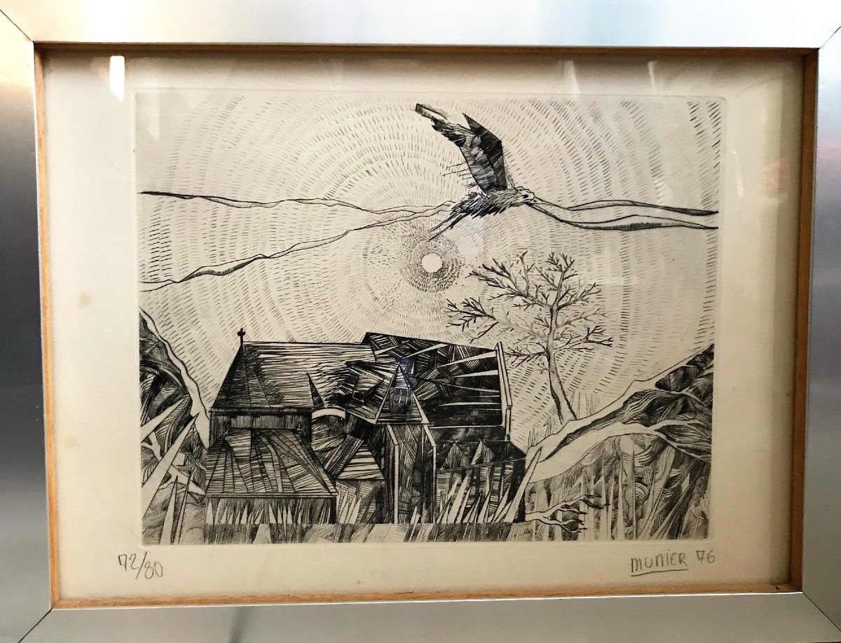 Munier Jean-marie, Gravure Au Burin Signée Encadrée XXème -photo-4