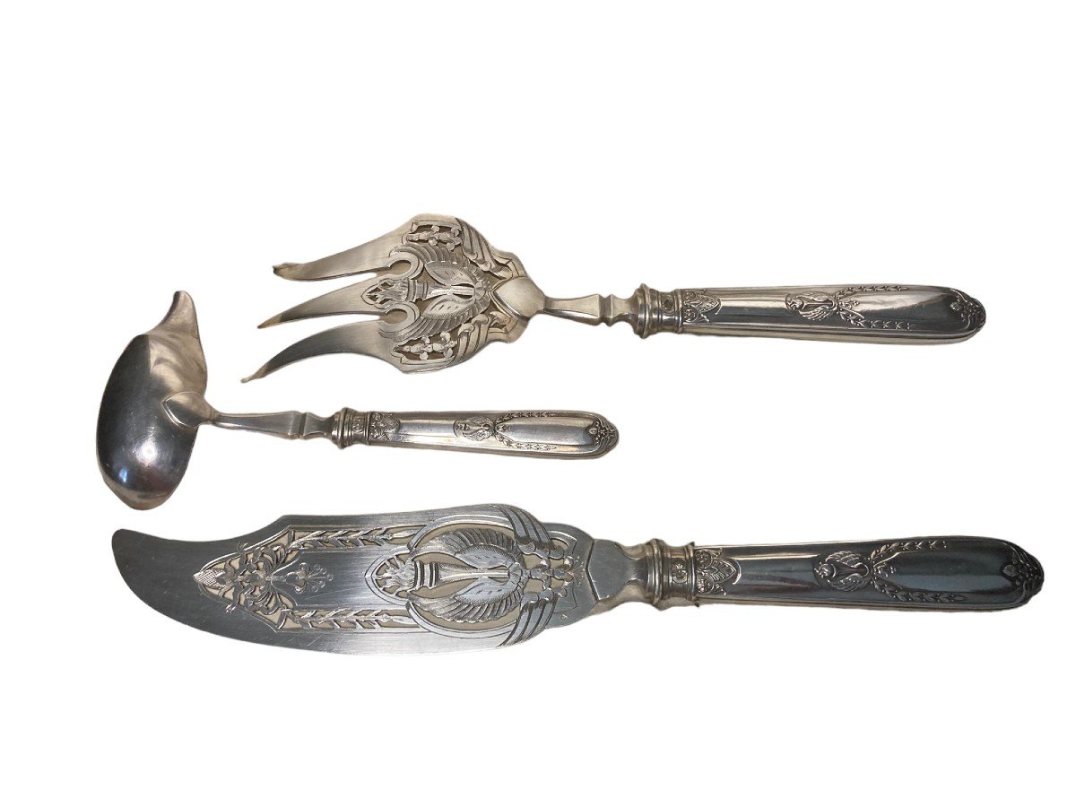 Silverware, Three-piece Fish Service Empire Style Early 20th Century