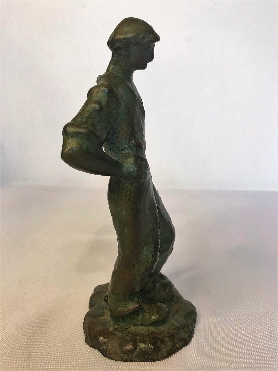 Guero, Sculpture Bronze Homme à La Pioche Signée Vers 1930-photo-2