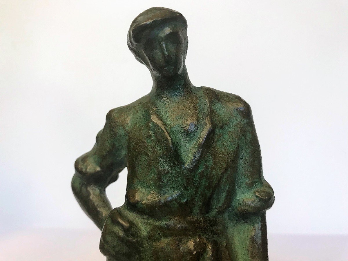 Guero, Sculpture Bronze Homme à La Pioche Signée Vers 1930-photo-3