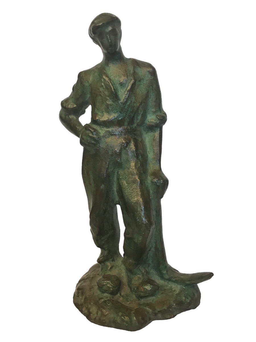 Guero, Sculpture Bronze Homme à La Pioche Signée Vers 1930