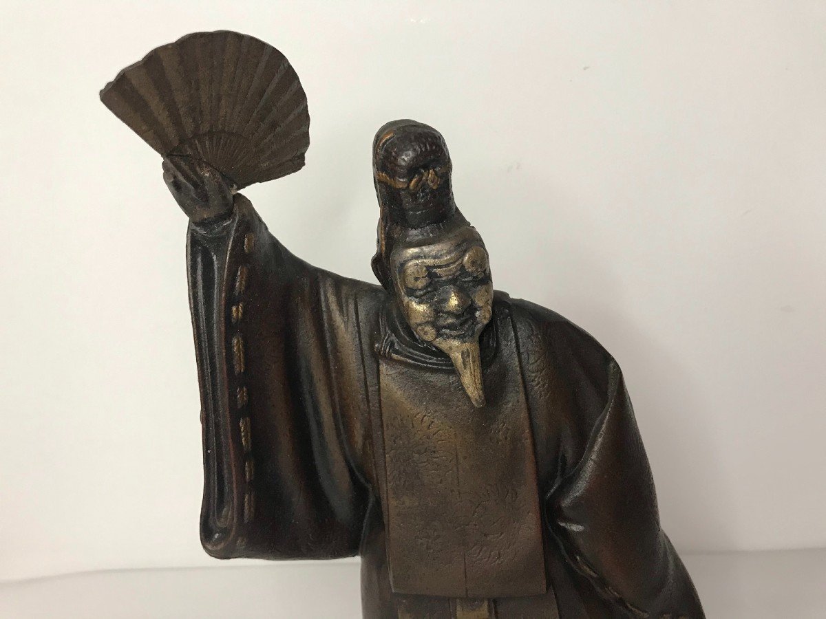 Japon, Sculpture Acteur à l'éventail Théâtre Nô XXème-photo-6