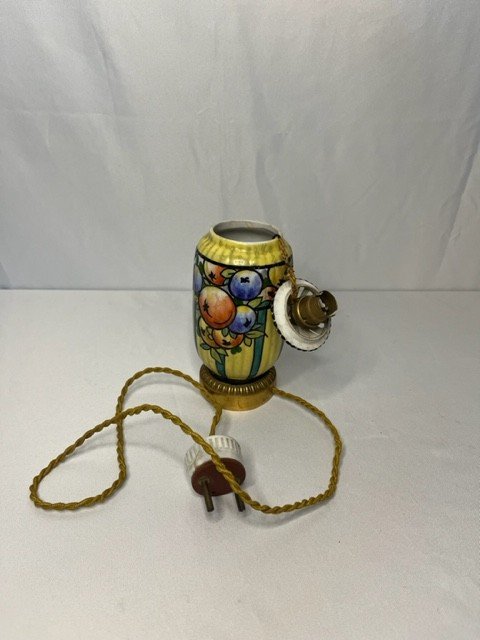 Art Deco, Night Light In Porcelain And Bronze Fruit Decor Circa 1930-photo-1