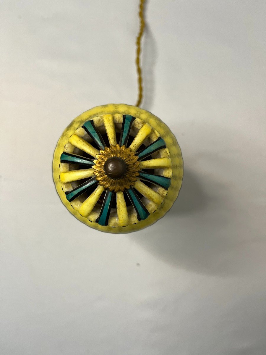 Art Deco, Night Light In Porcelain And Bronze Fruit Decor Circa 1930-photo-5