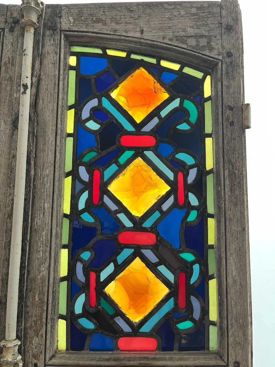 Art Nouveau Large Double Stained Glass Window Around 1900-photo-1