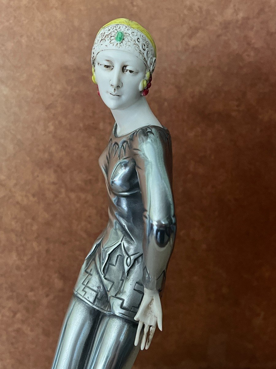 Art Deco, Chrome Metal Charleston Dancer Sculpture Signed Preiss 1930-photo-5