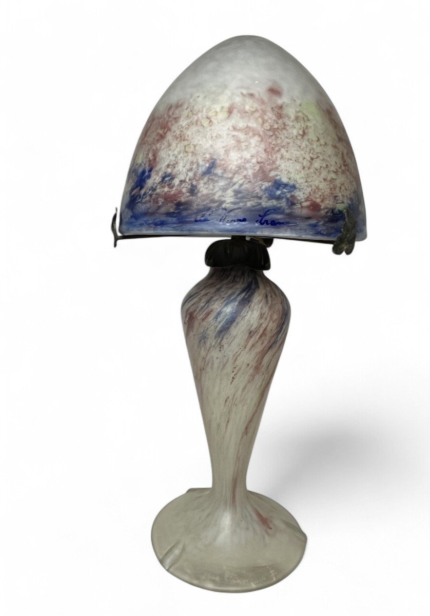 Art Nouveau, Lampe Champignon Le Verre Français Schneider Vers 1920-photo-4