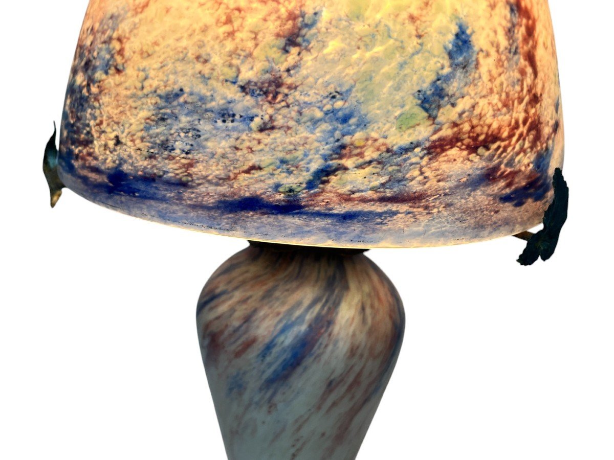 Art Nouveau, Lampe Champignon Le Verre Français Schneider Vers 1920-photo-4