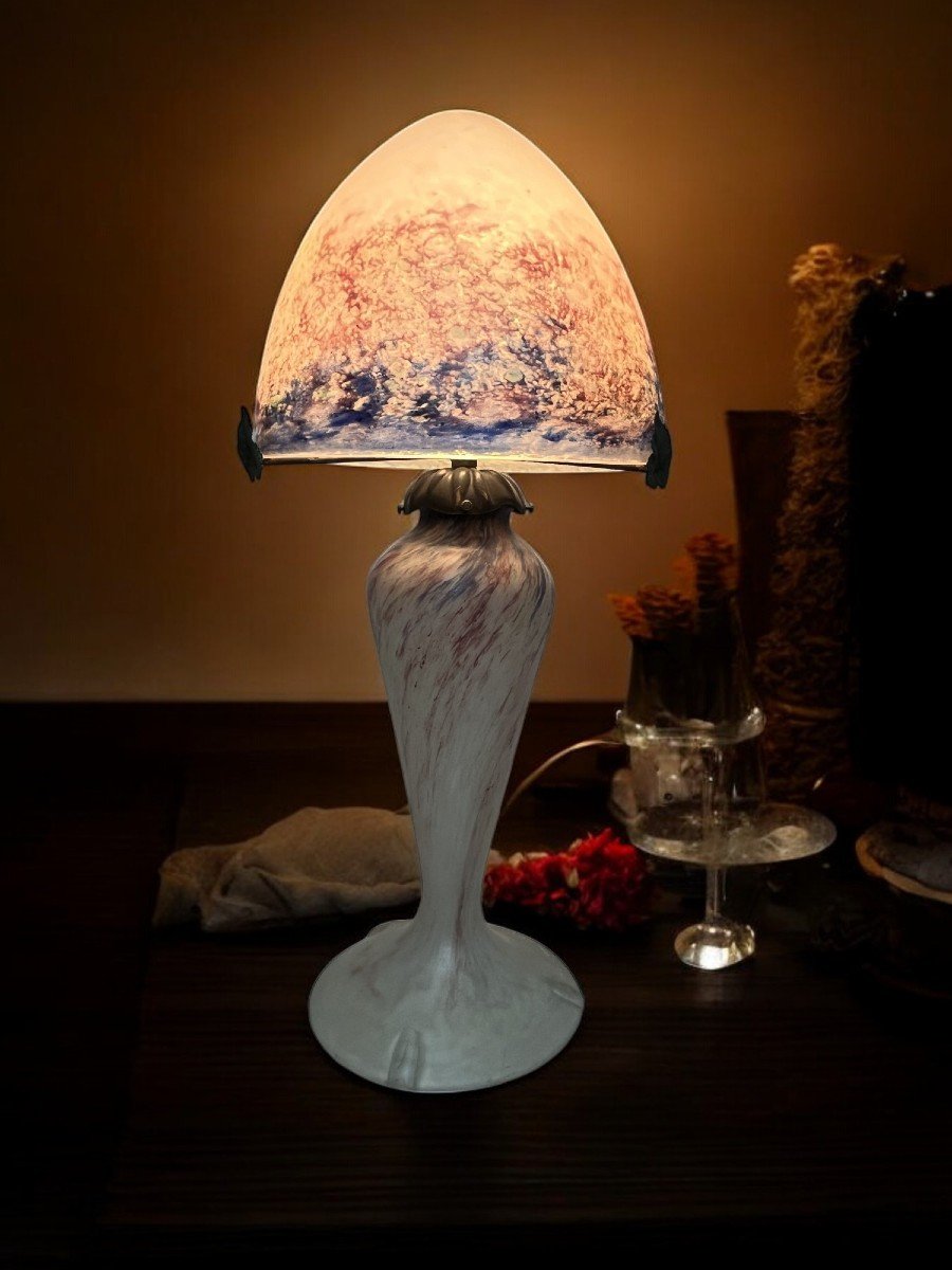 Art Nouveau, Lampe Champignon Le Verre Français Schneider Vers 1920