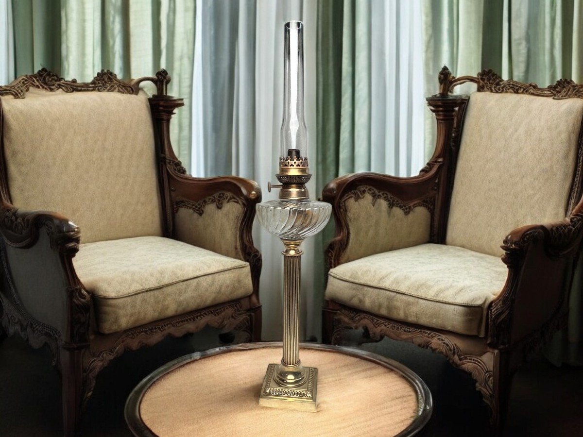 Important Napoleon III Bronze And Glass Oil Lamp, Late 19th Century-photo-2