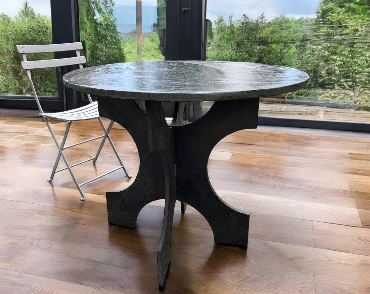 Round Slate Table Artisanal Les Ardoisières Anjou XIXth-photo-4