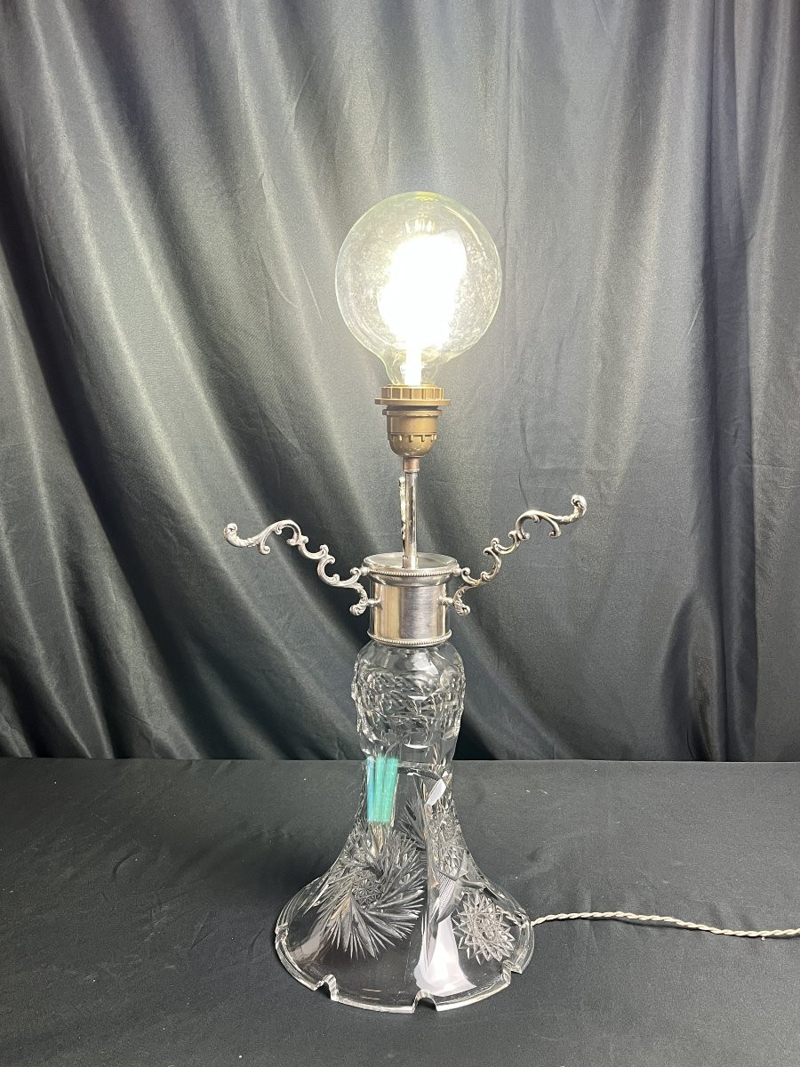 Crystal Lamp Silver Metal Frame 20th Century-photo-7