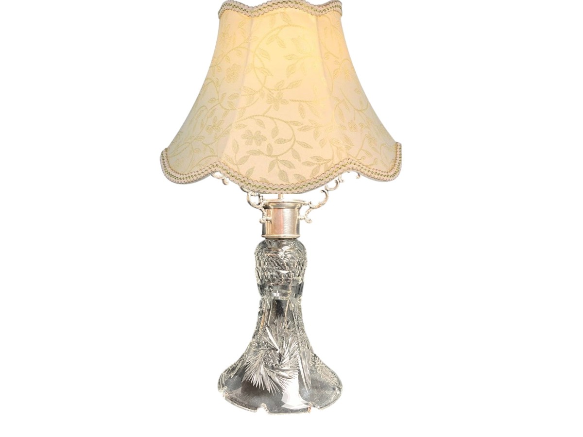 Crystal Lamp Silver Metal Frame 20th Century