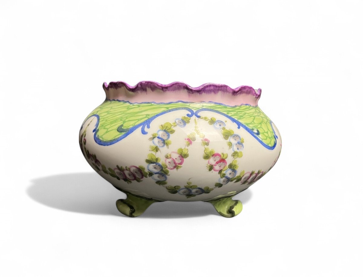 Sèvres, Porcelain Tripod Planter With Floral Decor, 20th Century-photo-2