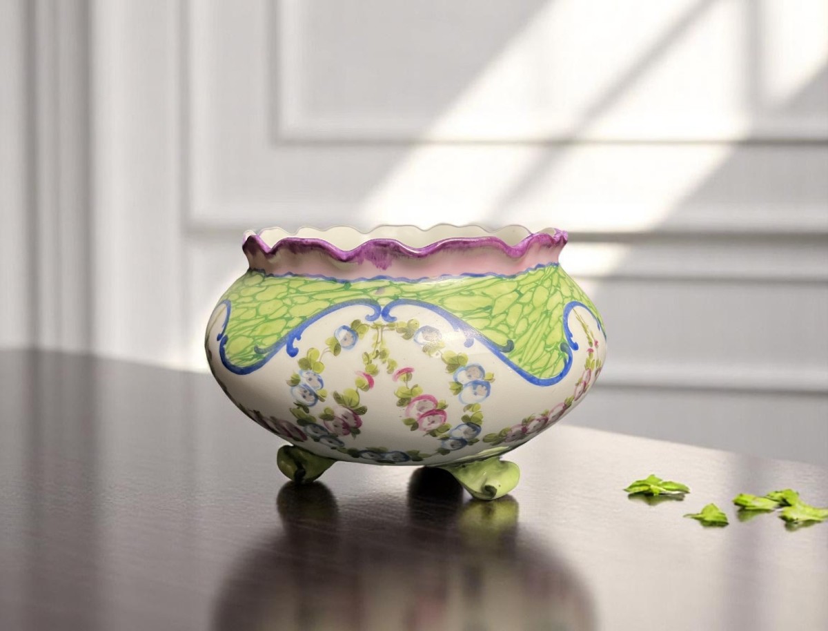 Sèvres, Porcelain Tripod Planter With Floral Decor, 20th Century