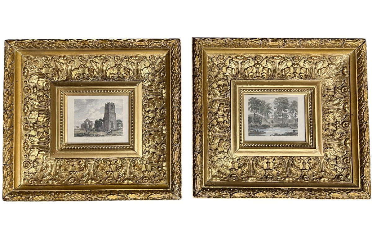 Pair Of Important English Engravings In Gilded Frames, 19th Century