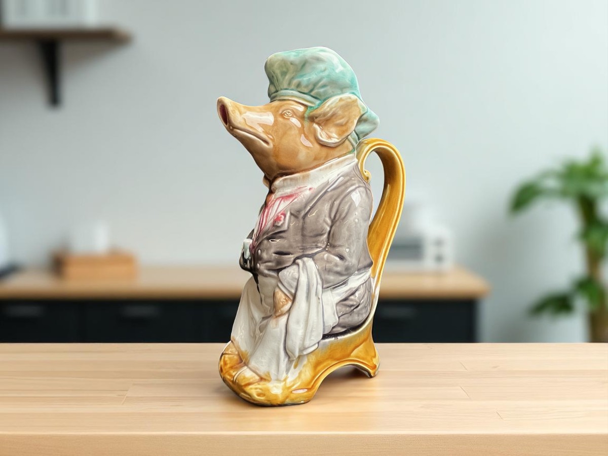 Onnaing, Polychrome Earthenware Pig Pitcher, Circa 1920