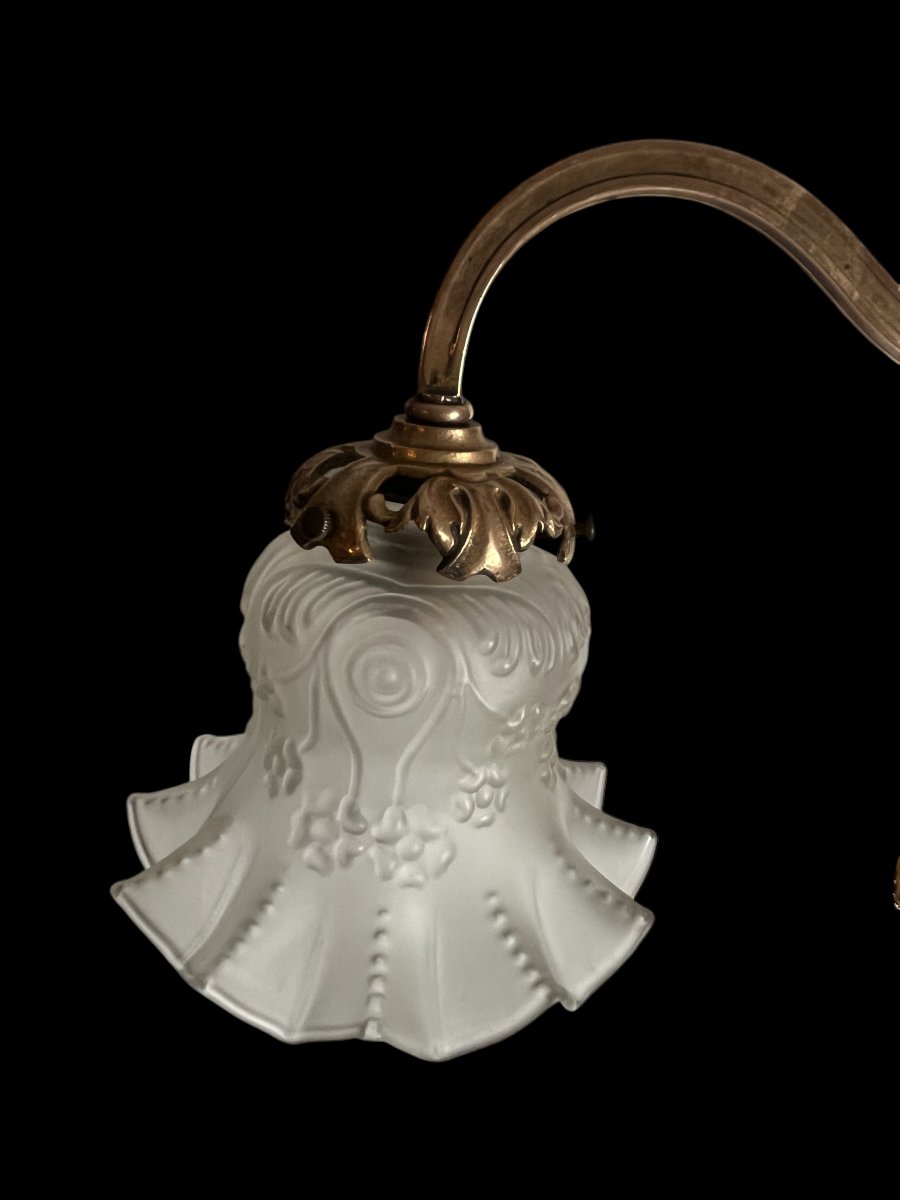 Art Nouveau, Bronze Chandelier With Tulips, Glass And Pearls, Circa 1900-photo-3