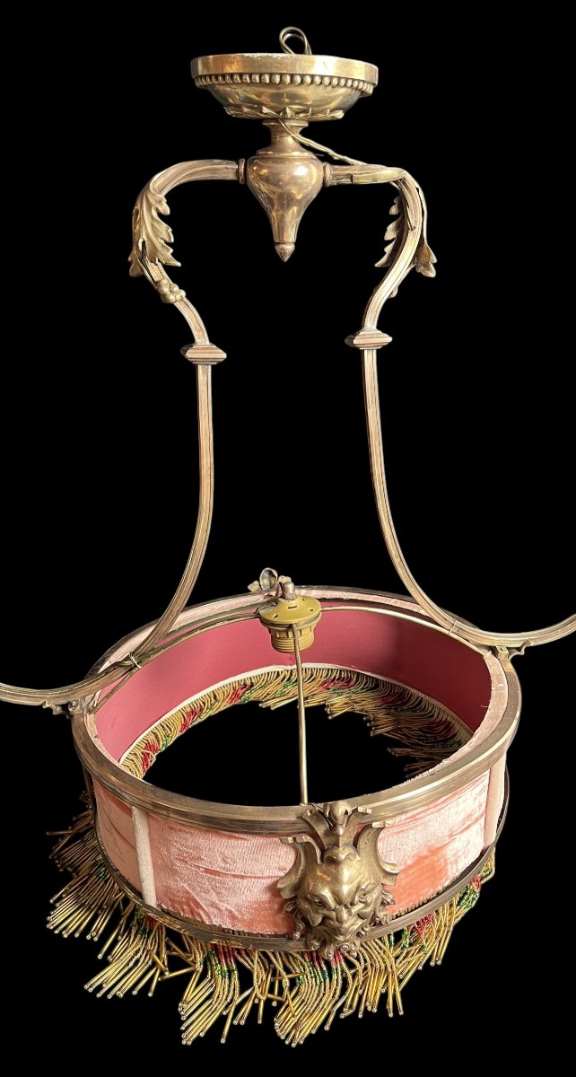Art Nouveau, Bronze Chandelier With Tulips, Glass And Pearls, Circa 1900-photo-2