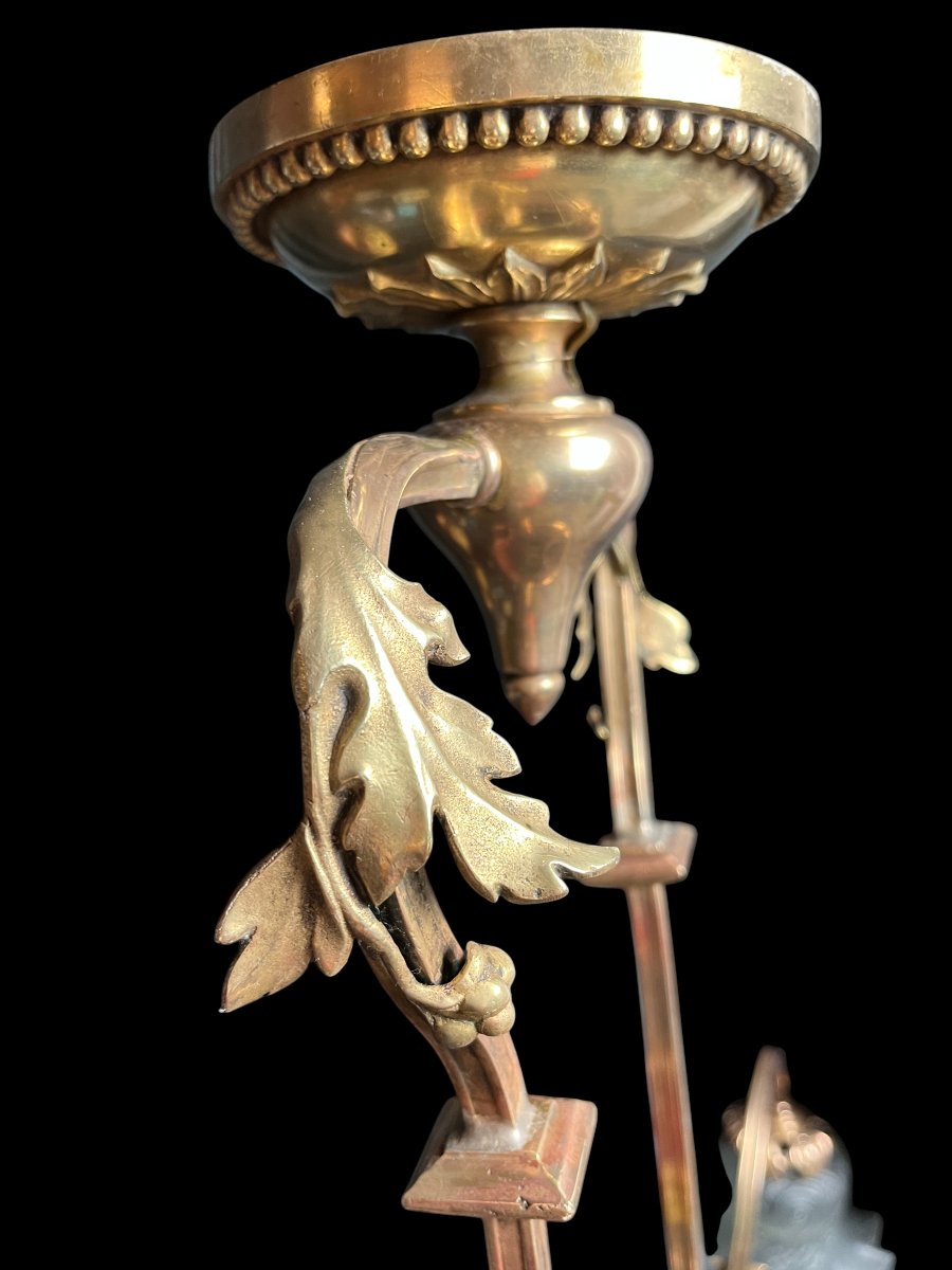 Art Nouveau, Bronze Chandelier With Tulips, Glass And Pearls, Circa 1900-photo-6