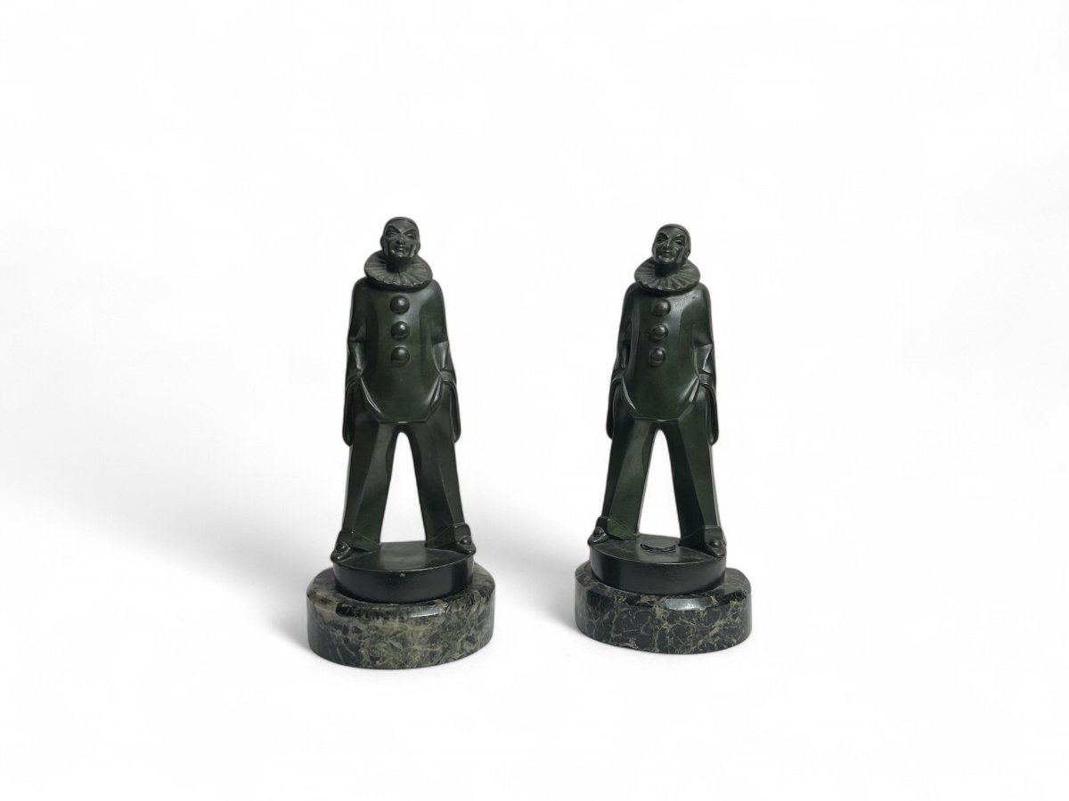 Art Deco, Pair Of Pierrot Bookends Signed Le Verrier Circa 1925-photo-6