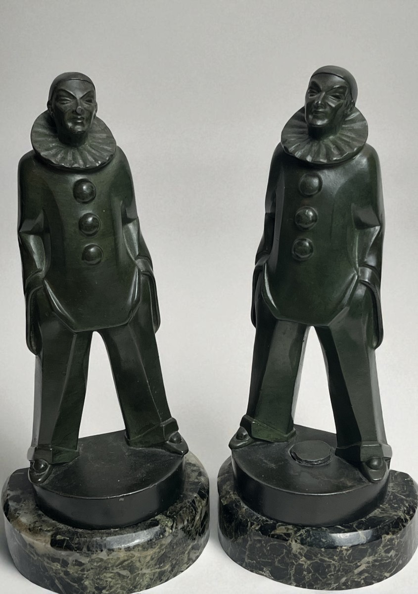 Art Deco, Pair Of Pierrot Bookends Signed Le Verrier Circa 1925