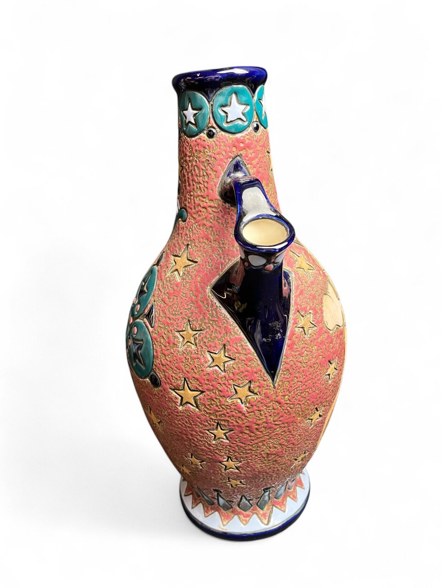Art Nouveau, Amphora Polychrome Earthenware Pouring Vase, Early 20th Century-photo-2