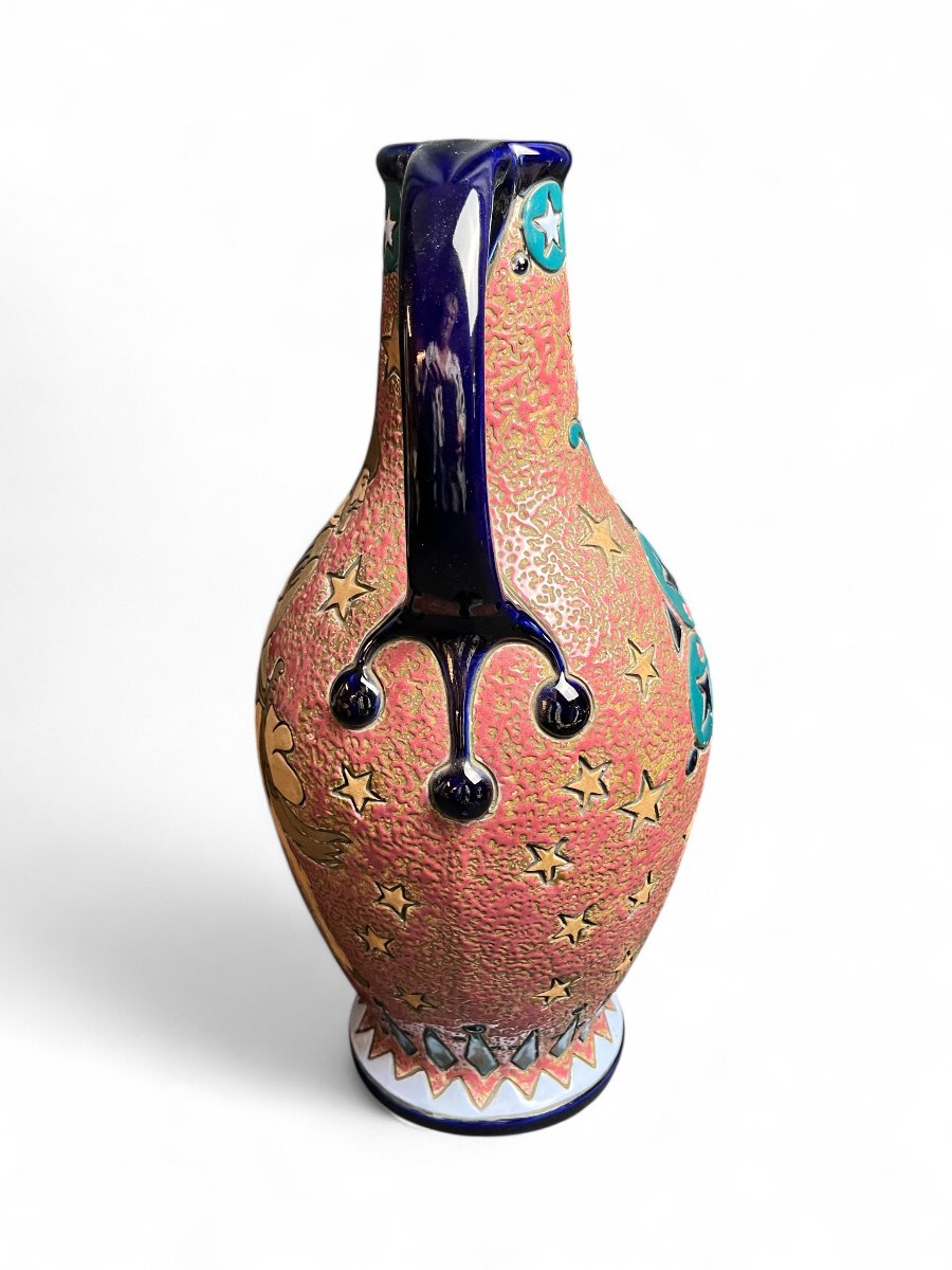 Art Nouveau, Amphora Polychrome Earthenware Pouring Vase, Early 20th Century-photo-4