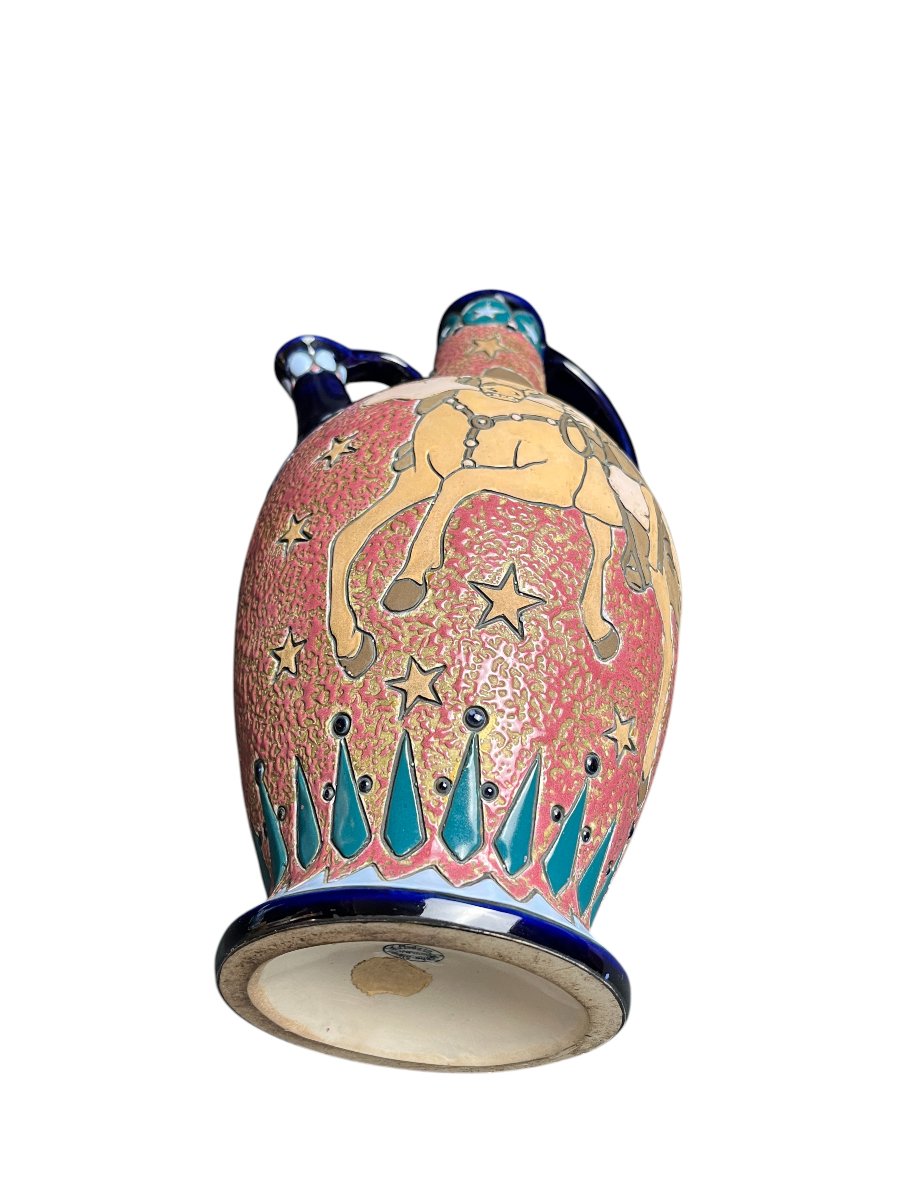 Art Nouveau, Amphora Polychrome Earthenware Pouring Vase, Early 20th Century-photo-3