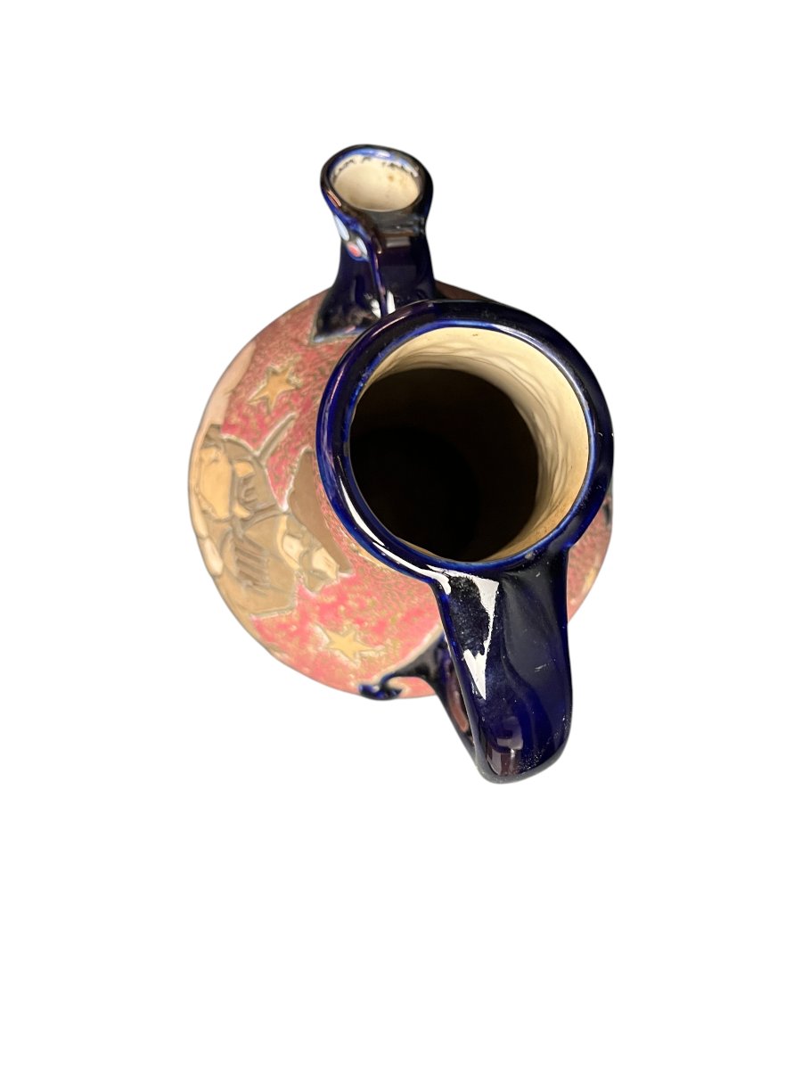Art Nouveau, Amphora Polychrome Earthenware Pouring Vase, Early 20th Century-photo-4