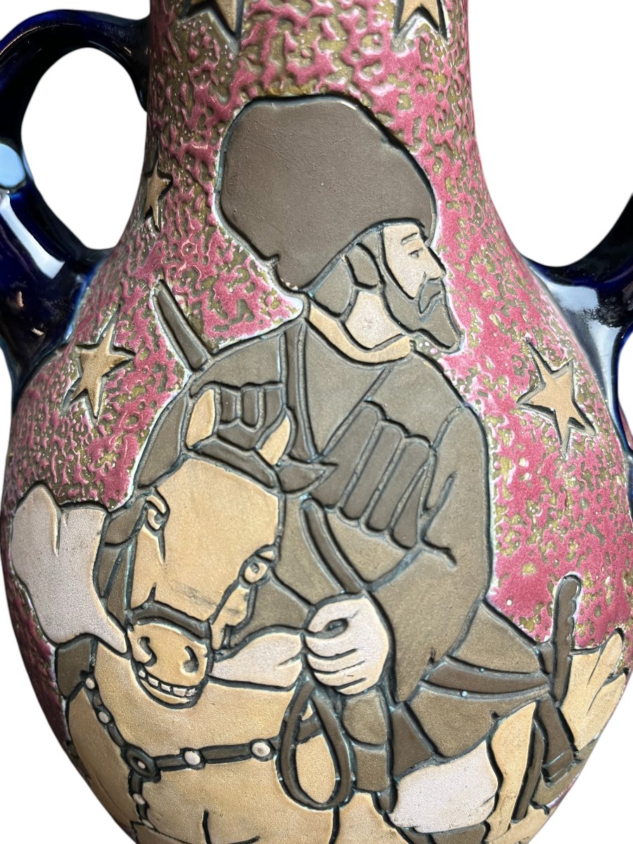 Art Nouveau, Amphora Polychrome Earthenware Pouring Vase, Early 20th Century-photo-5