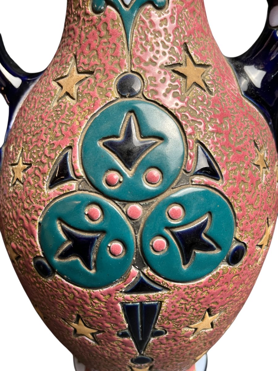 Art Nouveau, Amphora Polychrome Earthenware Pouring Vase, Early 20th Century-photo-6