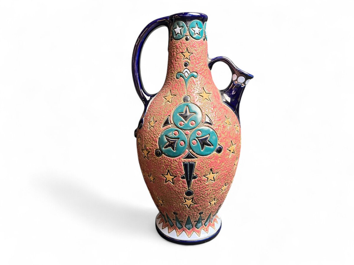 Art Nouveau, Amphora Polychrome Earthenware Pouring Vase, Early 20th Century-photo-7