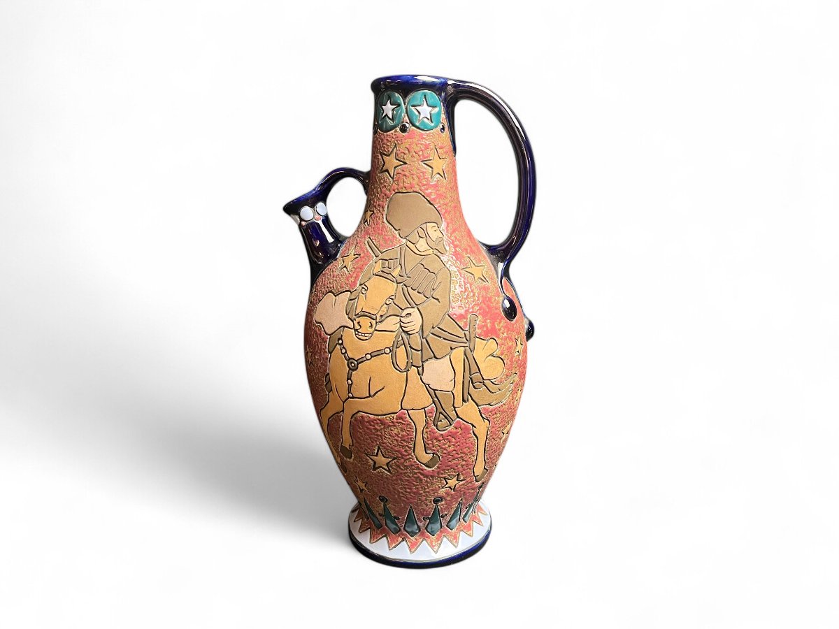 Art Nouveau, Amphora Polychrome Earthenware Pouring Vase, Early 20th Century-photo-8