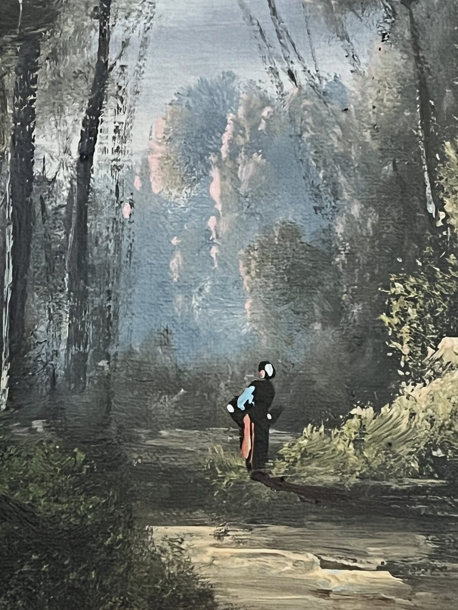 French School, Hst Animated Landscape Barbizon Signed Late 19th Century-photo-4