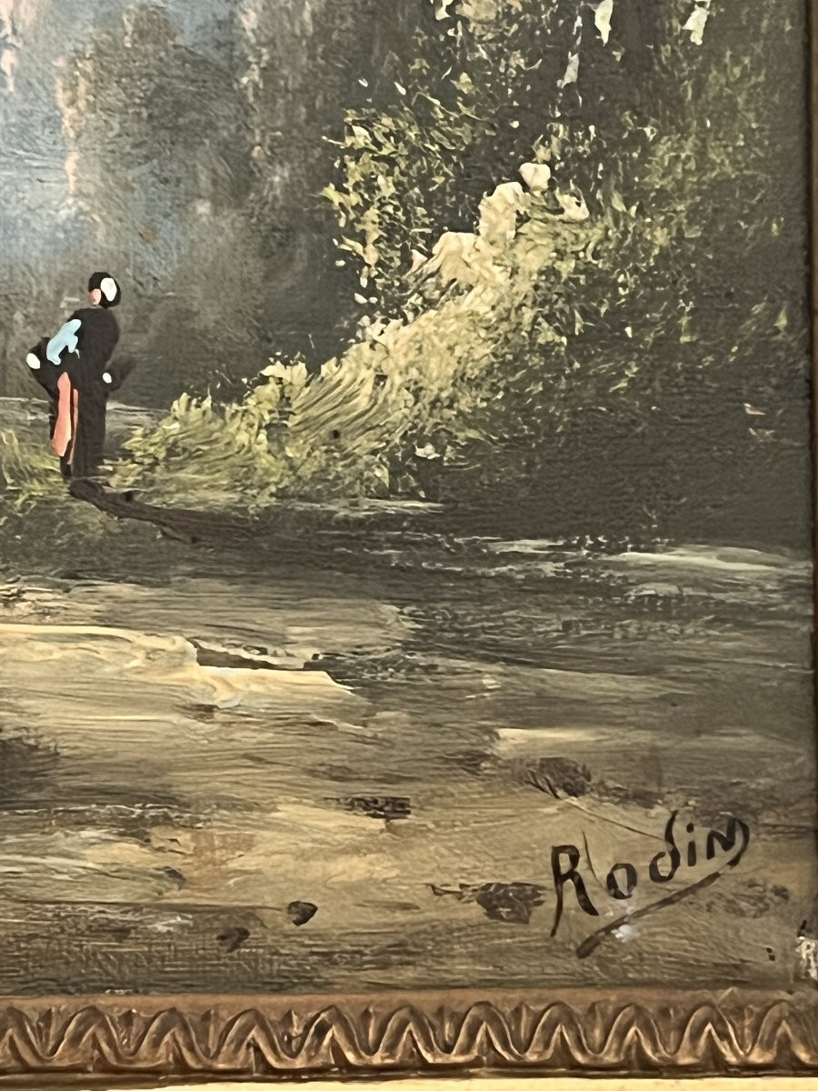 French School, Hst Animated Landscape Barbizon Signed Late 19th Century-photo-1