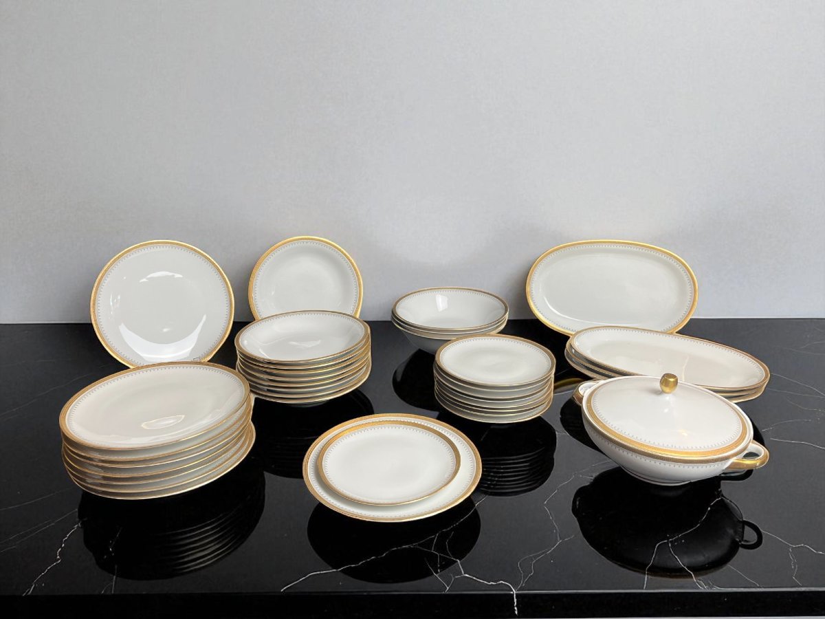Tableware, 25-piece Service, White Porcelain And Fine Gold Winterling, 20th Century-photo-2