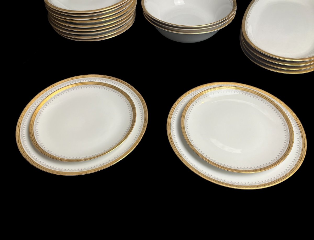 Tableware, 25-piece Service, White Porcelain And Fine Gold Winterling, 20th Century-photo-3